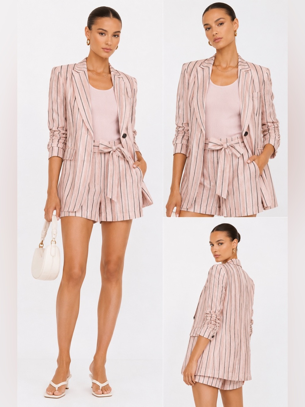 Rag & Bone Claudia Pink Black Striped Linen Blazer Size 14